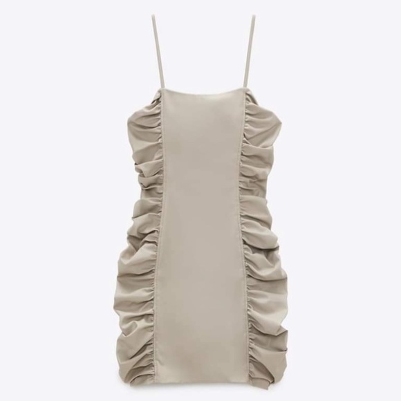 🌹NWT. Zara Draped Faux Leather Mini Dress Size XS. - Picture 1 of 8